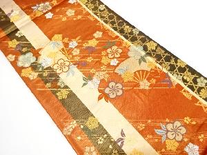 扇に捻じり梅・籠目模様織り出し　袋帯